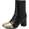imageSHEMEE Two Tone Ankle Boots for Women Chunky Block Heels Square Toe High Heeled Booties Pull On Fall Winter Dress ShoesBlackGold