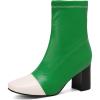 imageSHEMEE Two Tone Ankle Boots for Women Chunky Block Heels Square Toe High Heeled Booties Pull On Fall Winter Dress ShoesGreenWhite