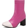 imageSHEMEE Two Tone Ankle Boots for Women Chunky Block Heels Square Toe High Heeled Booties Pull On Fall Winter Dress ShoesHot PinkWhite
