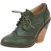 imageSHEMEE Womens Chunky High Heel Wingtip Oxfords Round Toe Lace Up Block Heels Vintage Brogues Pumps ShoesDark Green