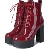 imageSHEMEE Womens Lace Up Chunky Heeled Platform Ankle Boots Patent Leather Block High Heels Side Zipper Booties ShoesBurgundy