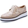 imageSHEMEE Womens Platform Low Heels Flat Lace Up Wingtip Oxfords Pumps Wedge Vintage Round Toe Brogues Dress ShoesApricot Patent