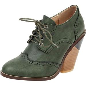imageSHEMEE Womens Chunky High Heel Wingtip Oxfords Round Toe Lace Up Block Heels Vintage Brogues Pumps ShoesDark Green
