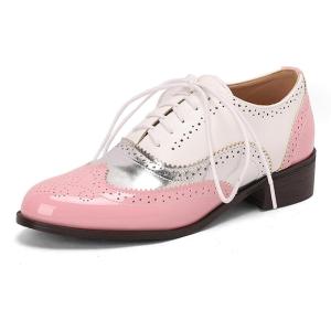 imageSHEMEE Womens Chunky Low Heels Oxfords Saddle Shoes Creeper Vintage Wingtip Brogues Perforated Flats Lace Up Pumps104 Pink
