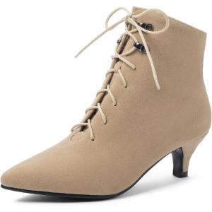 imageSHEMEE Womens Faux Suede Kitten Heels Ankle Boots Pointy Toe Lace Up Booties Small Low Heels Short Boot Office Party Dress ShoesApricot
