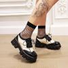 imageSHEMEE Patent Leather Chunky Mid Heels Wingtip Oxfords Lug Sole Brogues Platform Saddle Shoes for WomenPatent 1