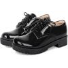 imageSHEMEE Patent Leather Chunky Mid Heels Wingtip Oxfords Lug Sole Brogues Platform Saddle Shoes for WomenPatent Black 1