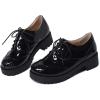 imageSHEMEE Patent Leather Chunky Mid Heels Wingtip Oxfords Lug Sole Brogues Platform Saddle Shoes for WomenPatent Black