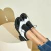 imageSHEMEE Patent Leather Chunky Mid Heels Wingtip Oxfords Lug Sole Brogues Platform Saddle Shoes for WomenPatent White