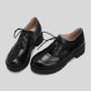 imageSHEMEE Patent Leather Chunky Mid Heels Wingtip Oxfords Lug Sole Brogues Platform Saddle Shoes for WomenPu Black