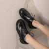 imageSHEMEE Patent Leather Chunky Mid Heels Wingtip Oxfords Lug Sole Brogues Platform Saddle Shoes for WomenPu Black