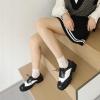 imageSHEMEE Patent Leather Chunky Mid Heels Wingtip Oxfords Lug Sole Brogues Platform Saddle Shoes for WomenPu White 2