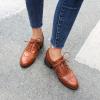 imageSHEMEE Womens Chunky Low Heels Oxfords Saddle Shoes Creeper Vintage Wingtip Brogues Perforated Flats Lace Up Derby Shoes106 Brown