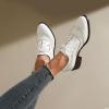 imageSHEMEE Womens Chunky Low Heels Oxfords Saddle Shoes Creeper Vintage Wingtip Brogues Perforated Flats Lace Up Derby Shoes106 White