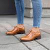 imageSHEMEE Womens Chunky Low Heels Oxfords Saddle Shoes Creeper Vintage Wingtip Brogues Perforated Flats Lace Up Derby Shoes106 Yellow