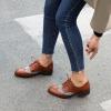 imageSHEMEE Womens Chunky Low Heels Oxfords Saddle Shoes Creeper Vintage Wingtip Brogues Perforated Flats Lace Up Derby Shoes107 Brown