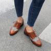 imageSHEMEE Womens Chunky Low Heels Oxfords Saddle Shoes Creeper Vintage Wingtip Brogues Perforated Flats Lace Up Derby Shoes107 Brown