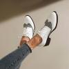 imageSHEMEE Womens Chunky Low Heels Oxfords Saddle Shoes Creeper Vintage Wingtip Brogues Perforated Flats Lace Up Derby Shoes107 White