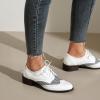 imageSHEMEE Womens Chunky Low Heels Oxfords Saddle Shoes Creeper Vintage Wingtip Brogues Perforated Flats Lace Up Derby Shoes107 White