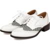 imageSHEMEE Womens Chunky Low Heels Oxfords Saddle Shoes Creeper Vintage Wingtip Brogues Perforated Flats Lace Up Derby Shoes107 White