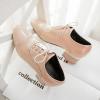 imageSHEMEE Womens Patent Leather Pointed Toe Flat Oxfords Pumps Vintage Wingtip Low Heels Lace Up Retro Brogues Dress ShoesApricot Style1