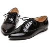 imageSHEMEE Womens Patent Leather Pointed Toe Flat Oxfords Pumps Vintage Wingtip Low Heels Lace Up Retro Brogues Dress ShoesBlack