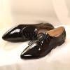imageSHEMEE Womens Patent Leather Pointed Toe Flat Oxfords Pumps Vintage Wingtip Low Heels Lace Up Retro Brogues Dress ShoesBlack