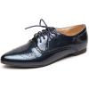 imageSHEMEE Womens Patent Leather Pointed Toe Flat Oxfords Pumps Vintage Wingtip Low Heels Lace Up Retro Brogues Dress ShoesNavy Blue