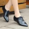 imageSHEMEE Womens Patent Leather Pointed Toe Flat Oxfords Pumps Vintage Wingtip Low Heels Lace Up Retro Brogues Dress ShoesNavy Blue