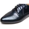 imageSHEMEE Womens Patent Leather Pointed Toe Flat Oxfords Pumps Vintage Wingtip Low Heels Lace Up Retro Brogues Dress ShoesNavy Blue