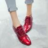 imageSHEMEE Womens Patent Leather Pointed Toe Flat Oxfords Pumps Vintage Wingtip Low Heels Lace Up Retro Brogues Dress ShoesRed Style1