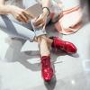 imageSHEMEE Womens Patent Leather Pointed Toe Flat Oxfords Pumps Vintage Wingtip Low Heels Lace Up Retro Brogues Dress ShoesRed Style1