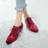 imageSHEMEE Womens Patent Leather Pointed Toe Flat Oxfords Pumps Vintage Wingtip Low Heels Lace Up Retro Brogues Dress ShoesRed Style1