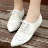 imageSHEMEE Womens Patent Leather Pointed Toe Flat Oxfords Pumps Vintage Wingtip Low Heels Lace Up Retro Brogues Dress ShoesWhite