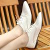 imageSHEMEE Womens Patent Leather Pointed Toe Flat Oxfords Pumps Vintage Wingtip Low Heels Lace Up Retro Brogues Dress ShoesWhite
