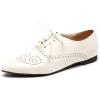 imageSHEMEE Womens Patent Leather Pointed Toe Flat Oxfords Pumps Vintage Wingtip Low Heels Lace Up Retro Brogues Dress ShoesWhite