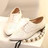 imageSHEMEE Womens Patent Leather Pointed Toe Flat Oxfords Pumps Vintage Wingtip Low Heels Lace Up Retro Brogues Dress ShoesWhite