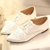 imageSHEMEE Womens Patent Leather Pointed Toe Flat Oxfords Pumps Vintage Wingtip Low Heels Lace Up Retro Brogues Dress ShoesWhite