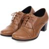 imageSHEMEE Womens Chunky Lace Up Vintage Oxfords Dress Pumps Round Toe Block Mid Heels Retro Brogues ShoesBrown Pu