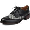 imageSHEMEE Womens Chunky Low Heels Oxfords Saddle Shoes Creeper Vintage Wingtip Brogues Perforated Flats Lace Up Derby Shoes107 Black