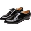 imageSHEMEE Womens Patent Leather Pointed Toe Flat Oxfords Pumps Vintage Wingtip Low Heels Lace Up Retro Brogues Dress ShoesBlack