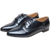 imageSHEMEE Womens Patent Leather Pointed Toe Flat Oxfords Pumps Vintage Wingtip Low Heels Lace Up Retro Brogues Dress ShoesNavy Blue