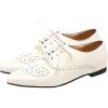 imageSHEMEE Womens Patent Leather Pointed Toe Flat Oxfords Pumps Vintage Wingtip Low Heels Lace Up Retro Brogues Dress ShoesWhite