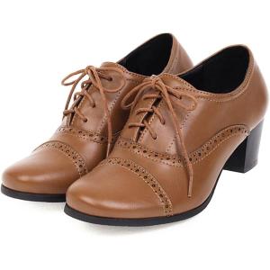 imageSHEMEE Womens Chunky Lace Up Vintage Oxfords Dress Pumps Round Toe Block Mid Heels Retro Brogues ShoesBrown Pu