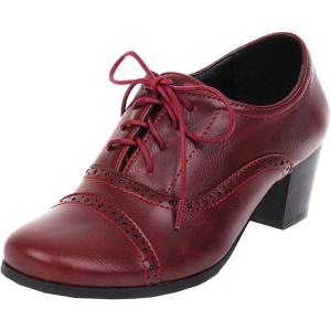 imageSHEMEE Womens Chunky Lace Up Vintage Oxfords Dress Pumps Round Toe Block Mid Heels Retro Brogues ShoesBurgundy Pu