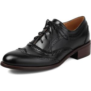 imageSHEMEE Womens Chunky Low Heels Oxfords Saddle Shoes Creeper Vintage Wingtip Brogues Perforated Flats Lace Up Derby Shoes106 Black