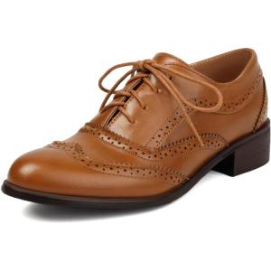 imageSHEMEE Womens Chunky Low Heels Oxfords Saddle Shoes Creeper Vintage Wingtip Brogues Perforated Flats Lace Up Derby Shoes106 Yellow