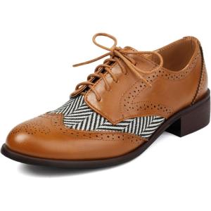 imageSHEMEE Womens Chunky Low Heels Oxfords Saddle Shoes Creeper Vintage Wingtip Brogues Perforated Flats Lace Up Derby Shoes107 Yellow