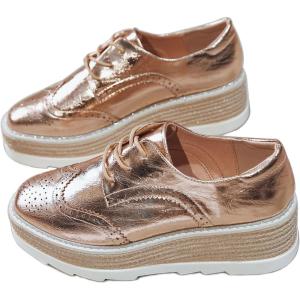 imageSHEMEE Womens Platform Heels Wedge Lace Up Oxfords Pumps Retro Wingtip High Heels Round Toe British Style Brogues Leisure Sneaker ShoesGold