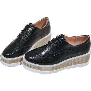 imageSHEMEE Womens Platform Heels Wedge Lace Up Oxfords Pumps Retro Wingtip High Heels Round Toe British Style Brogues Leisure Sneaker ShoesMatt Black